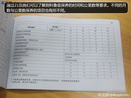 雪佛兰科鲁兹质保期较短 小保养费用420元